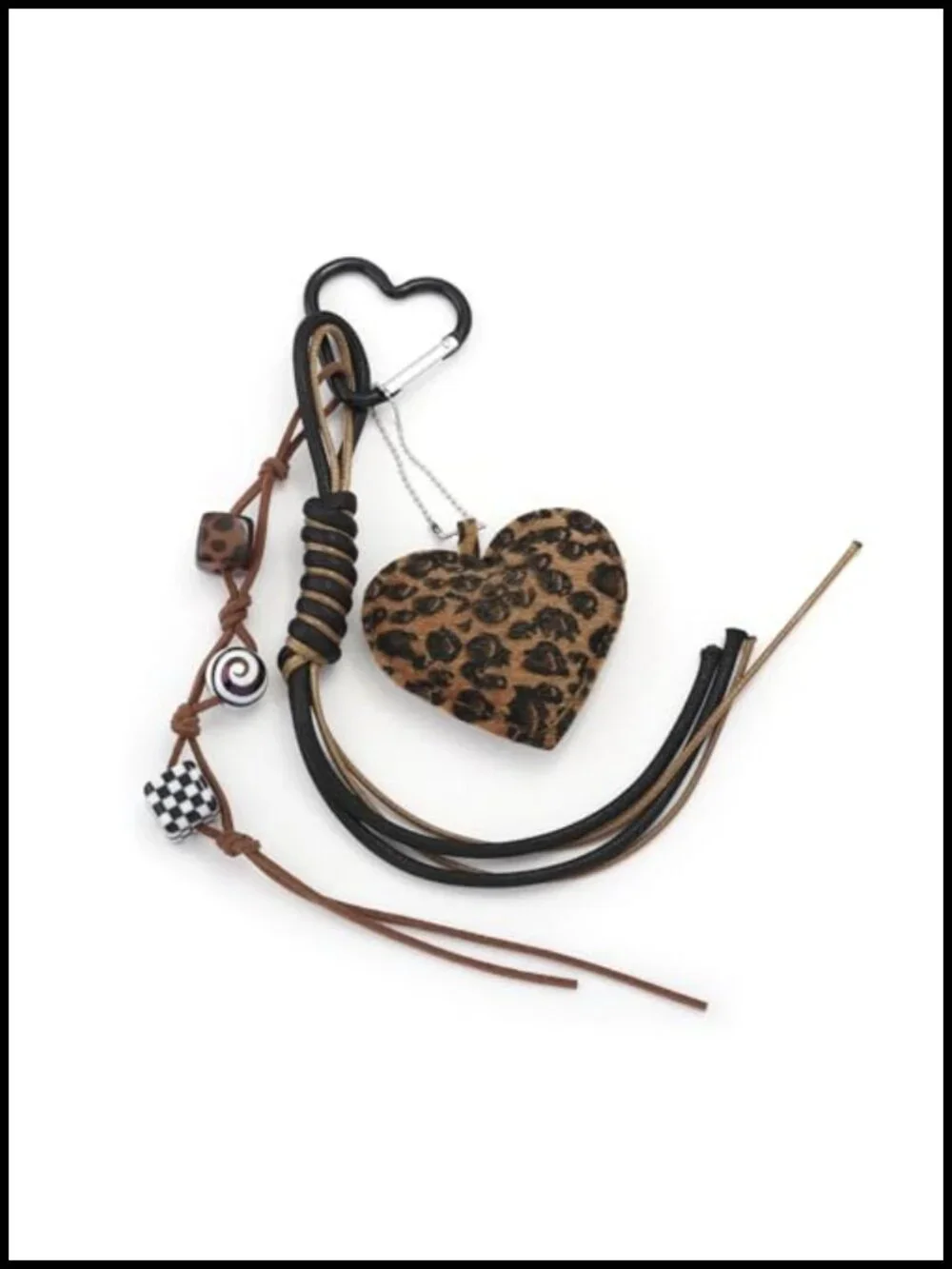 Leather Leopard Heart Purse Charm, Rope Keychain, Handbag Decoration